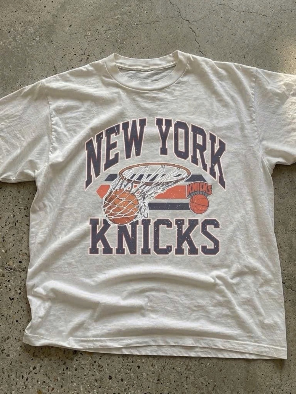 New York Knicks Graphic Tee - White with Orange & Navy